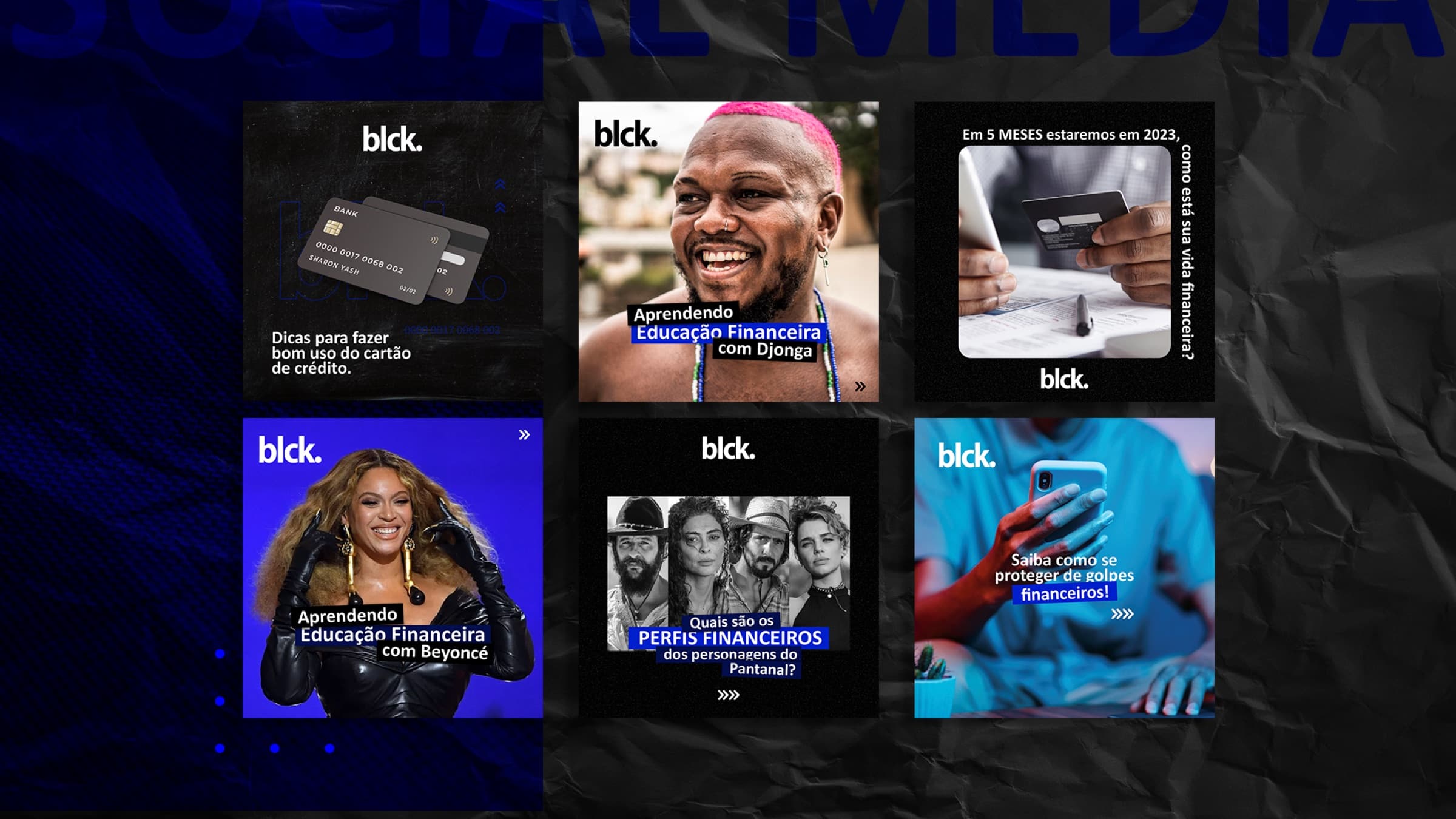 Grade de conteúdo do social media da Conta Black
