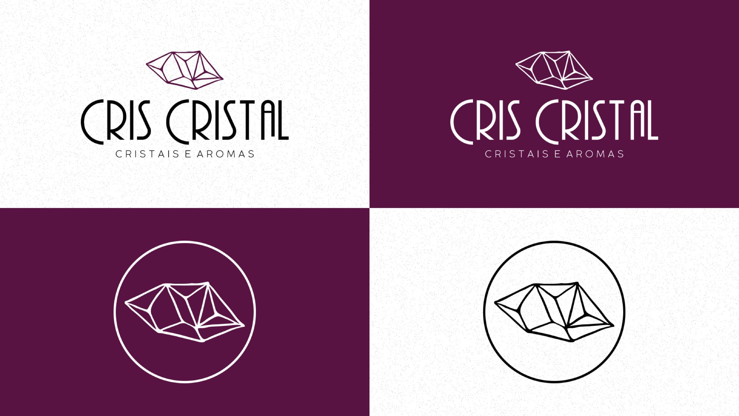Versões do logo da Cris Cristal em positivo e negativo